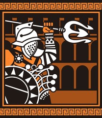 reciary net gladiator fighting in arena coliseum