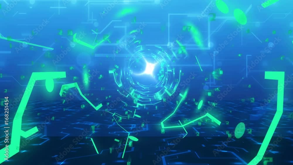Poster abstract technology tunnel from imitation of circuit board and digital numbers. concept of internet 