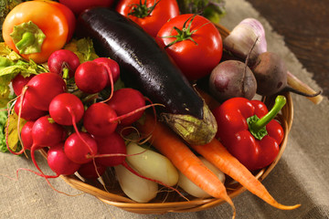 Fresh vegetables on a wooden table. Healthy food. Diet