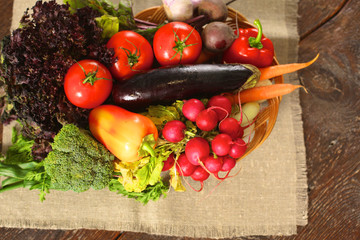 Fresh vegetables on a wooden table. Healthy food. Diet