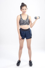 Naklejka premium Asian fitness woman exercise in studio