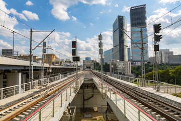 Fototapeta na wymiar Railway in the city limits for high-speed passenger transport 