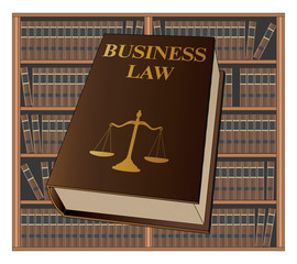 Business Law is an illustration of a business law book used by lawyers and judges. Represents legal matters and legal proceedings.