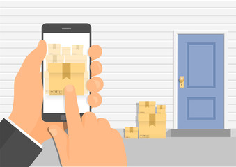 Fast delivery flat isometric vector concept. Fast shipping to the door of your house.