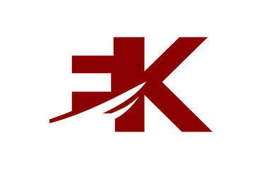 EK Red  Negative Space Square Swoosh letter Logo