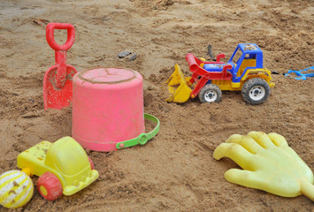 Sandpit with toys in the playground