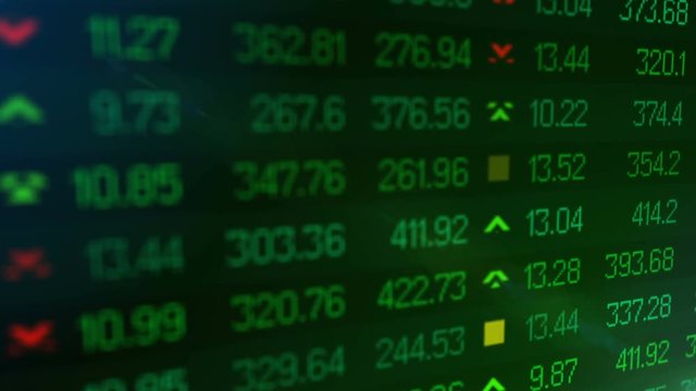 Animation of Stock market price ticker board in bear stock market day. Stock market board show financial crisis. Bad news hit stock market. Green ticker chart.