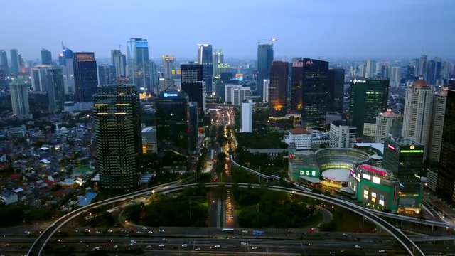 
JAKARTA, Indonesia. August 14, 2017: Beautiful aerial landscape footage of Semanggi road interchange at night. Shot in 4k resolution
