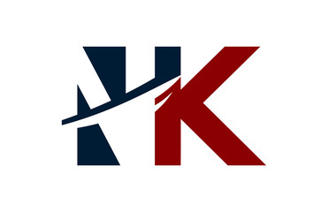 NK Red  Negative Space Square Swoosh letter Logo