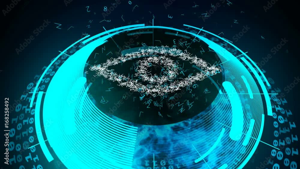 Aufkleber eye security concept. blue color abstract technology for computer graphic internet and business.