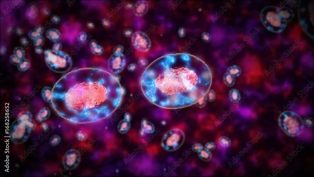 Aufkleber abstract cells or bacterias division under a microscope. 3d rendering.