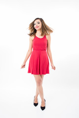 Mulher sexy trajando vestido vinho