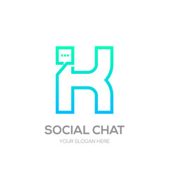 Letter K with Chat logo line shape, Social Talk, Social media, Abstract speak, Square speech logotype