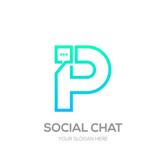 Fototapeta premium Letter P with Chat logo line shape, Social Talk, Social media, Abstract speak, Square speech logotype