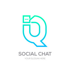 Letter Q with Chat logo line shape, Social Talk, Social media, Abstract speak, Square speech logotype