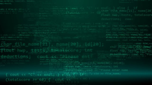Software programmer code moves in front of the camera. Software development concept.