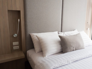 Interior of cozy bedroom in modern design.low lighting and Lens flair in sunlight. color effect.