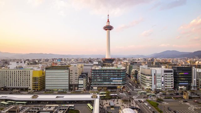 Kyoto, Japan city skyline time lapse.
