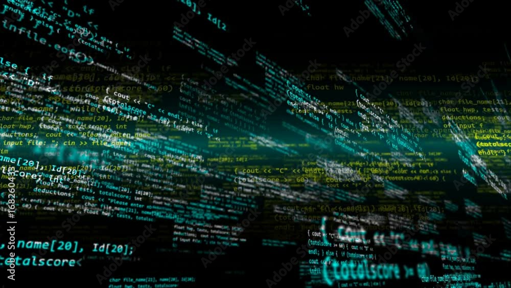 Poster abstract blue, white and yellow software programmer code. software development concept.