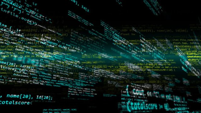 Abstract Blue, white and yellow software programmer code. Software development concept.