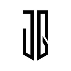 initial letters logo jq black monogram pentagon shield shape
