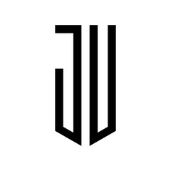 initial letters logo ju black monogram pentagon shield shape