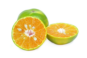 Tangerine or Mandarin Orange half cut on a white background with clipping path