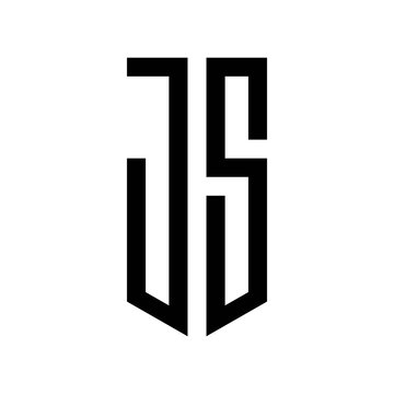 initial letters logo js black monogram pentagon shield shape