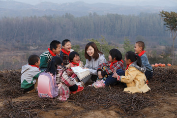 Rural teachers and pupils in outdoor learning