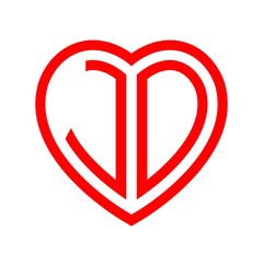initial letters logo jo red monogram heart love shape
