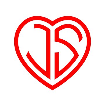 initial letters logo js red monogram heart love shape