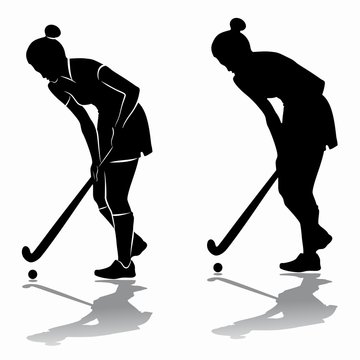 silhouette of a field hockey player, vector draw