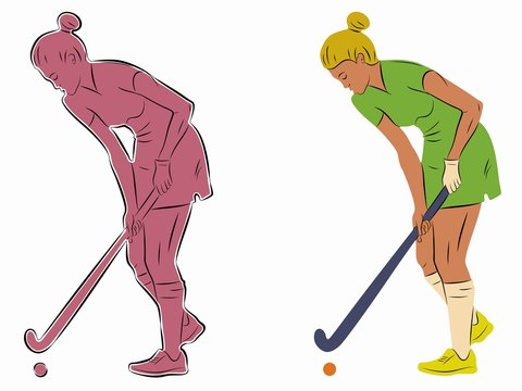 illustration of a field hockey player, vector draw