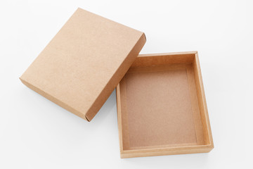 Craft paper box with lid on white background