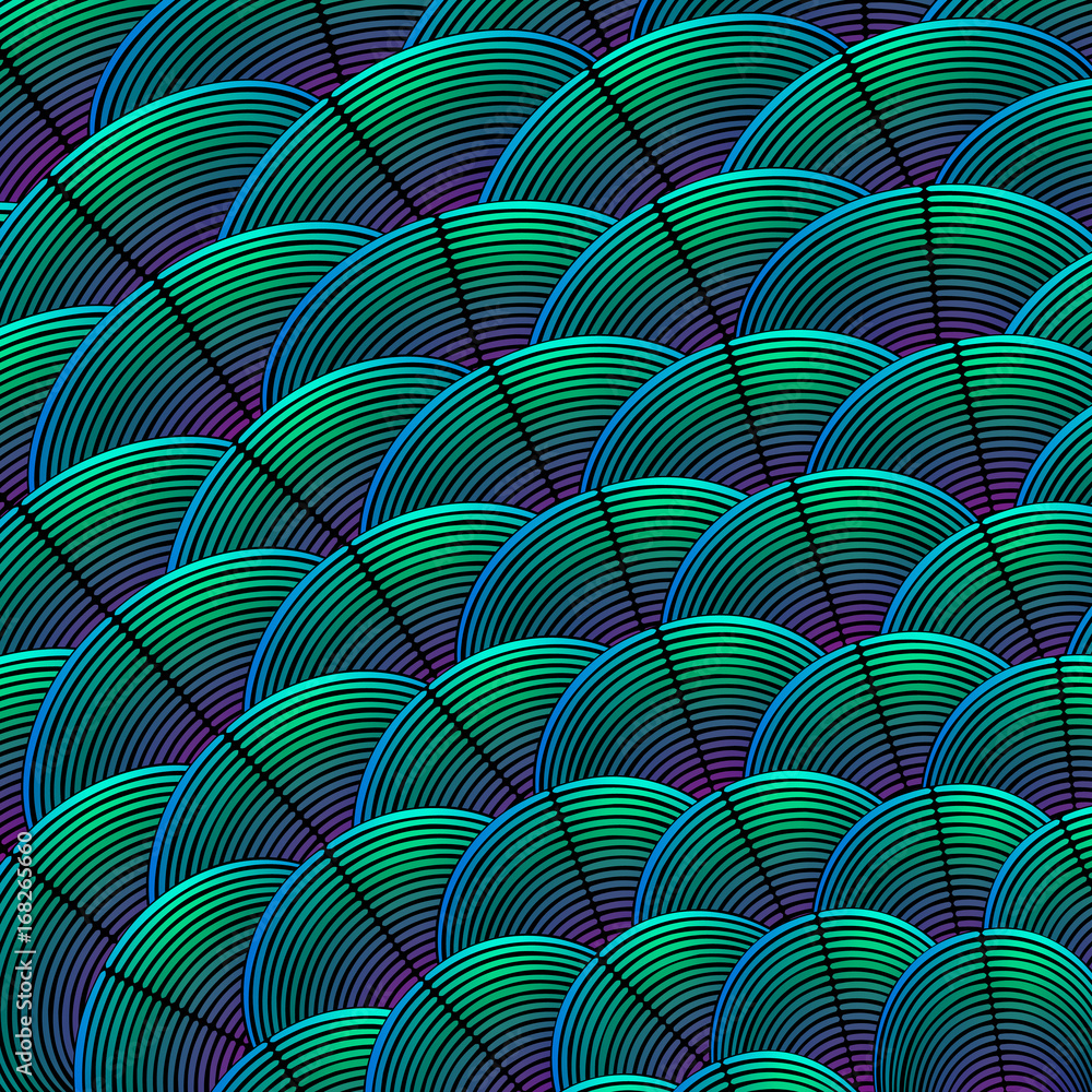 Poster feather styled background with curved lines styled as exotic bird plumage pattern