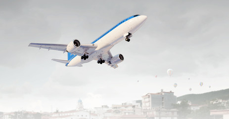 Airliner in sky. Mixed media . Mixed media