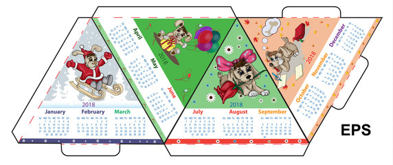 Layout of the A4 calendar for 2018 of the earth dog