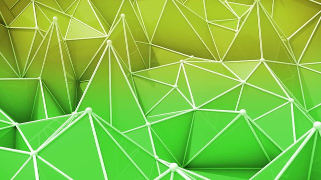 Abstract background of green and yellow triangles with a different shapes and rounded white tops is moving/Geometric figures