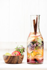 Cold Infused Detox Water Summer lemonade with berries, herbs and fruits