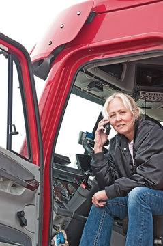 Pretty Woman Truck Driver On Cell Phone
