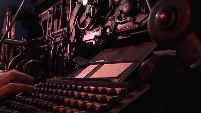 Shot of keyboard operating old machine.