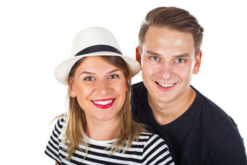 Happy young couple on isolated background