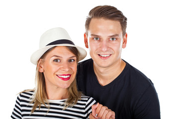 Happy young couple on isolated background