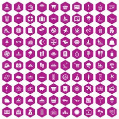 Fototapeta na wymiar 100 seaside resort icons hexagon violet