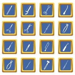Surgeons tools icons set blue