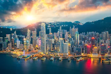 Foto op Plexiglas De skyline van de stad van Hongkong © anekoho