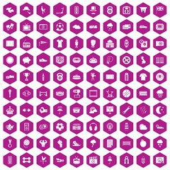 100 soccer icons hexagon violet