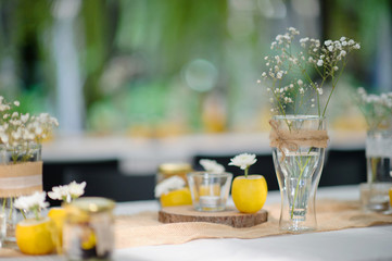 lemon on wooden table / table food decoration 