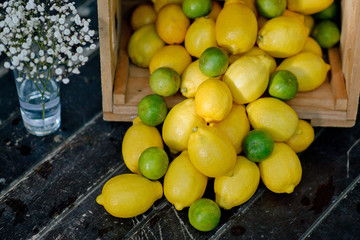 lemon on wooden table 