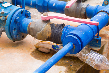 plumbing tube and water leak, steel rust old tap pipe with copy space add text